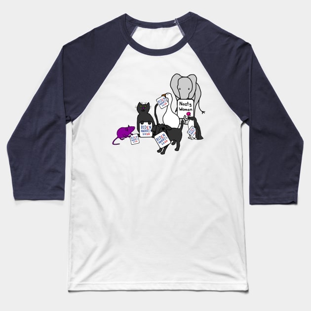 Animals with Biden Harris Signs Supporting Kamala Harris Baseball T-Shirt by ellenhenryart